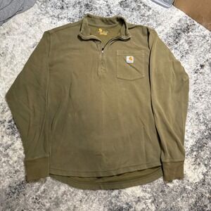 Carhartt Mens Relaxed Fit Quarter Zip Waffle Knit Pullover Olive Green Large